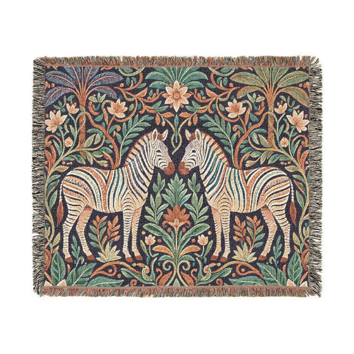 Zebra Tapestry Woven Blanket | Boho Vintage Floral Motif