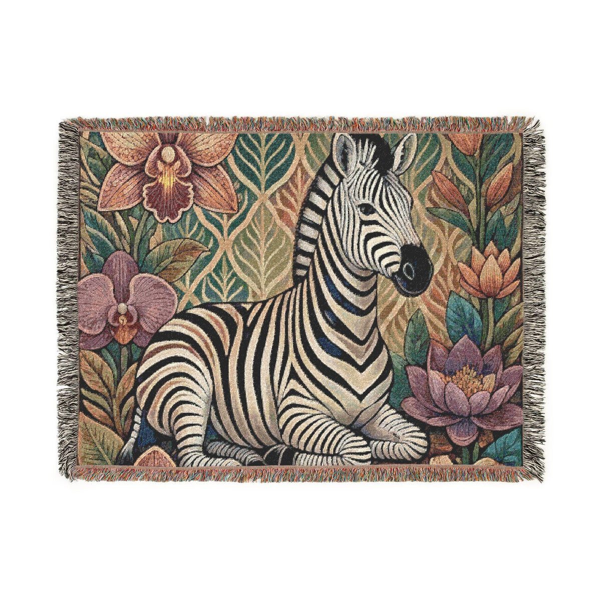 Zebra Floral Woven Blanket | Boho Safari Animal Throw