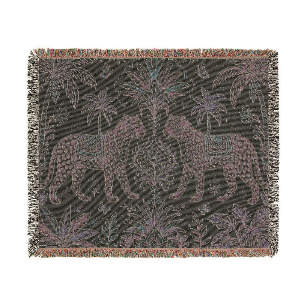 Paisley Tiger Tapestry Woven Blanket | Boho Palm Motif