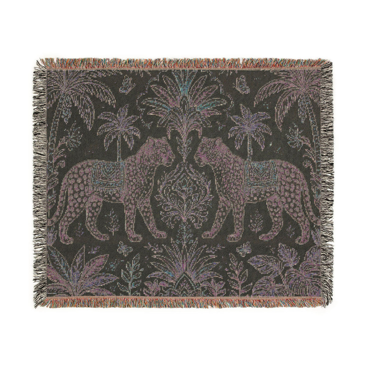 Paisley Tiger Tapestry Woven Blanket | Boho Palm Motif