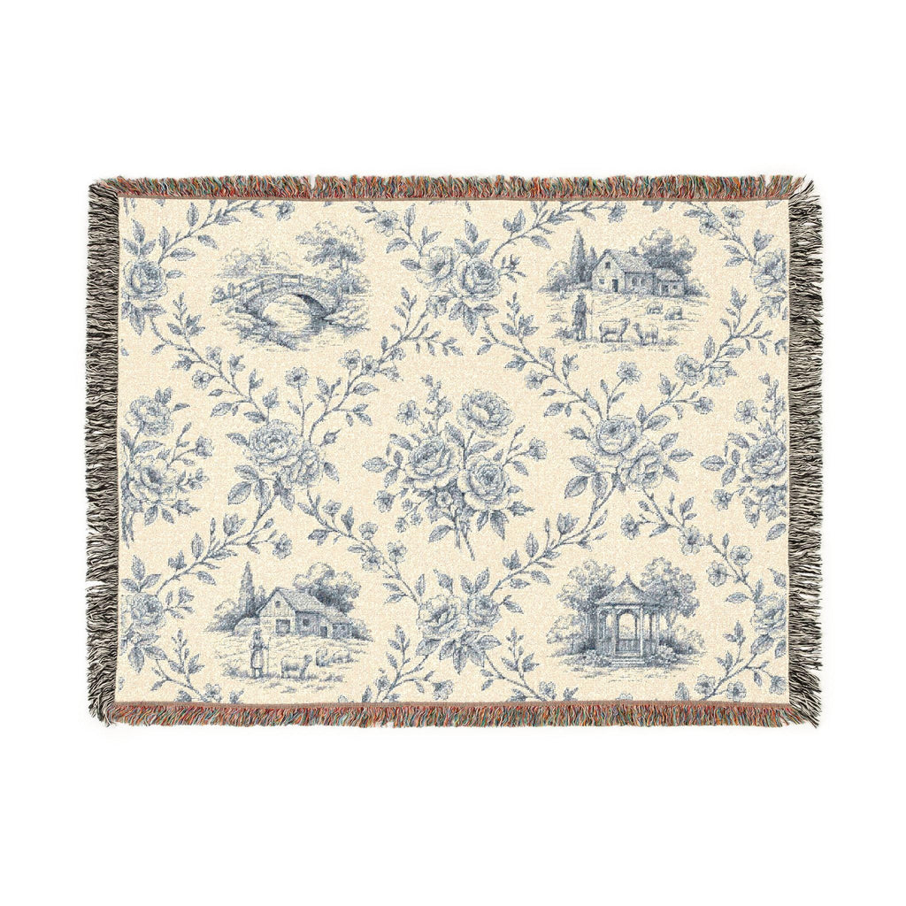 Toile Pattern Woven Blanket | Classic Scenic Toile Throw