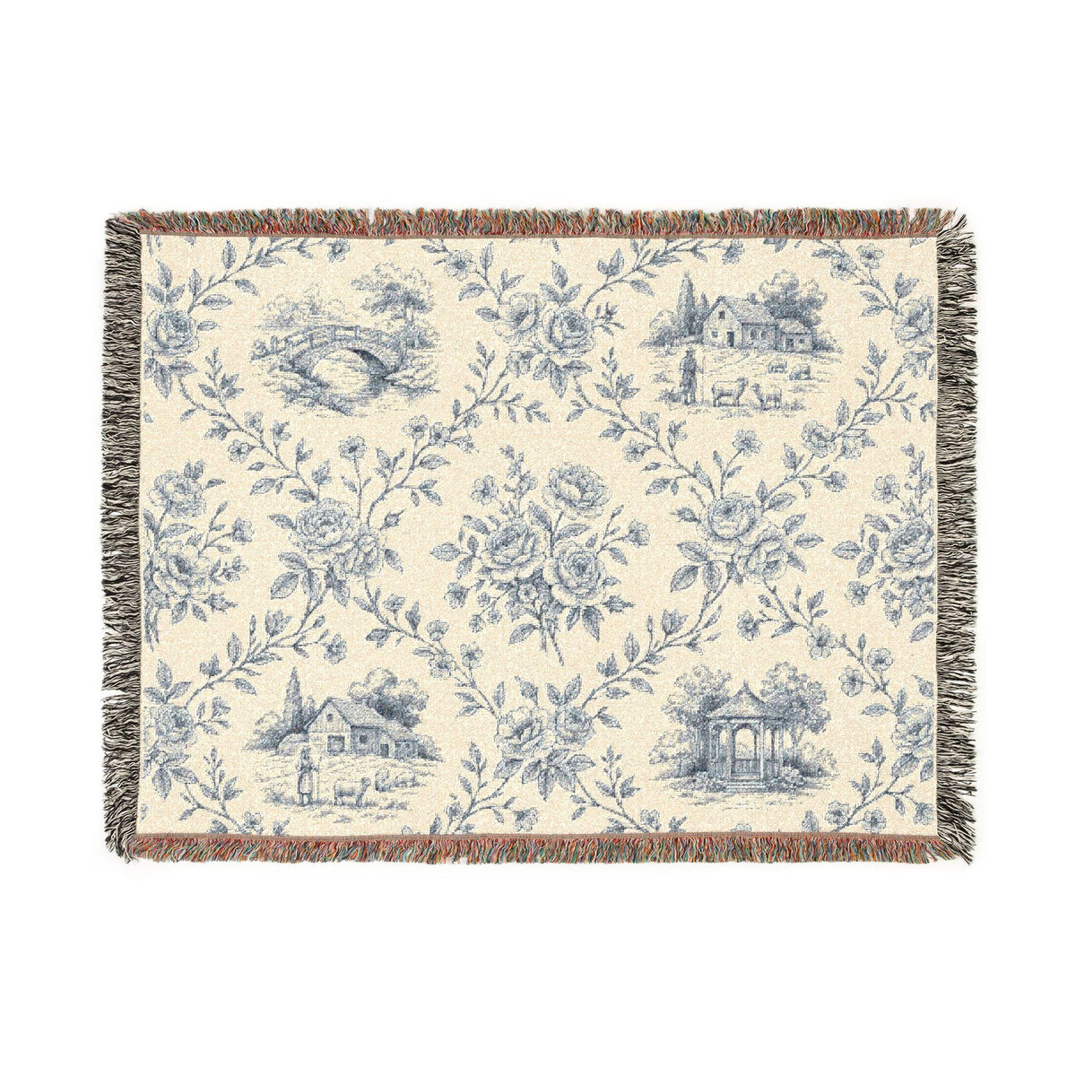 Toile Pattern Woven Blanket | Classic Scenic Toile Throw