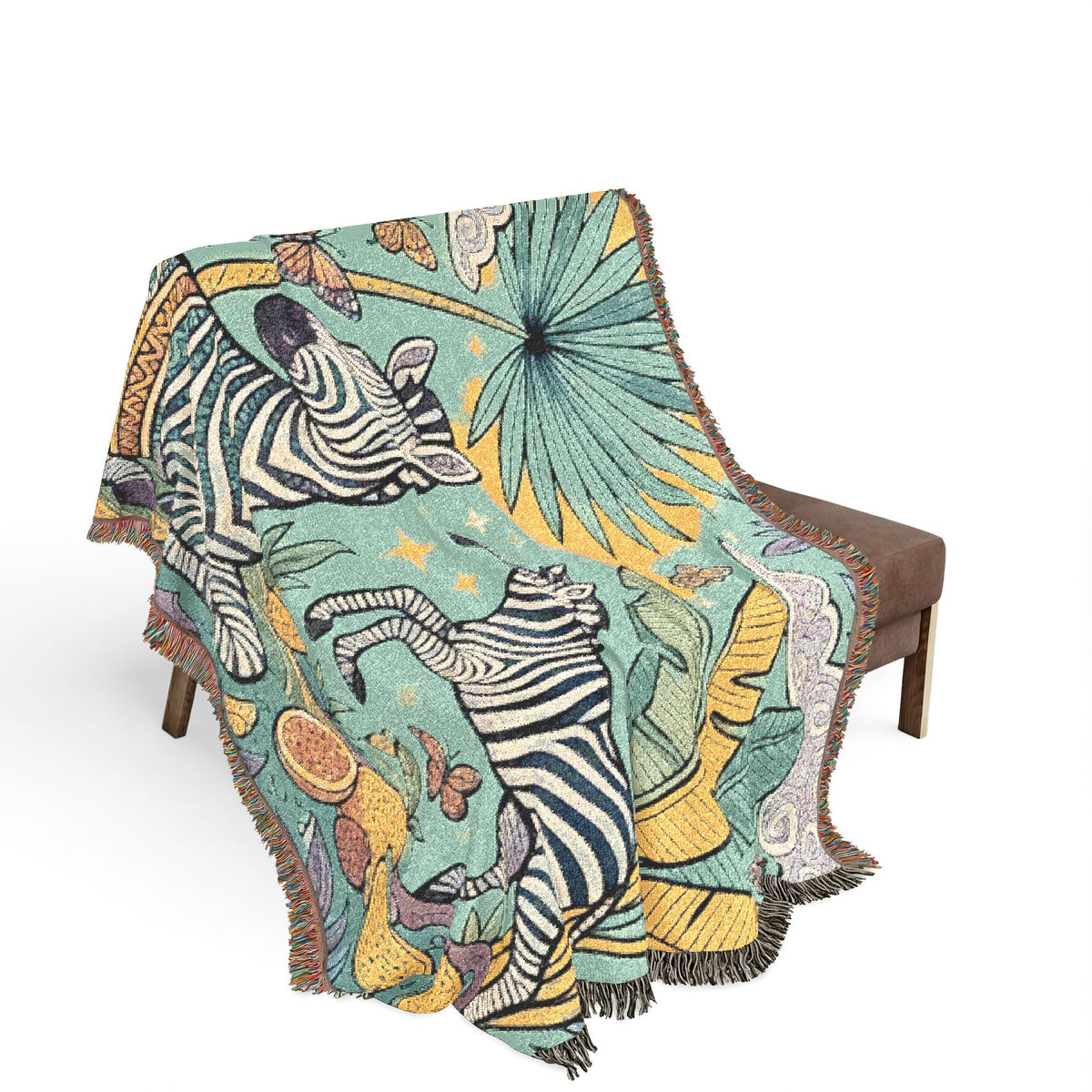 Jungle Zebras Woven Blanket | Tropical Animal Tapestry Throw