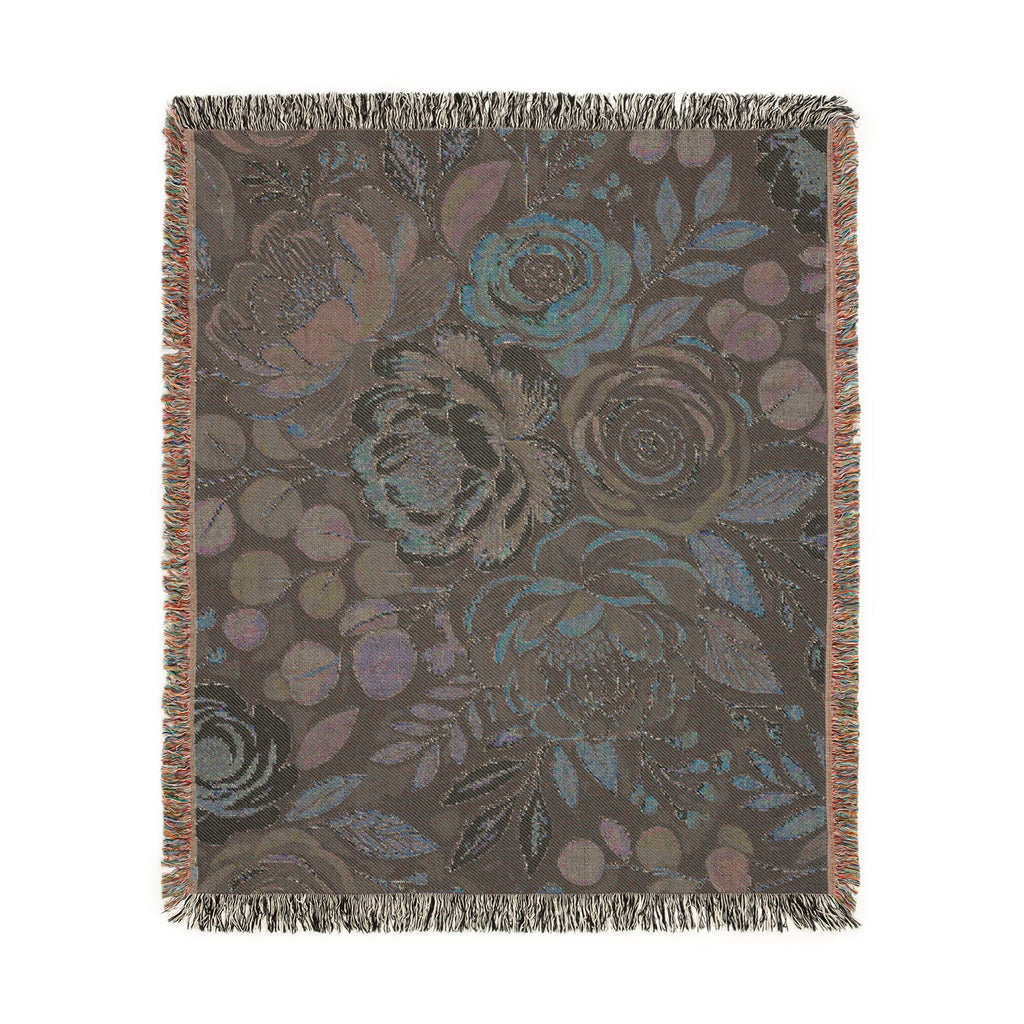 Modern Floral Woven Blanket | Botanical Pattern Throw, Neutral Home Decor