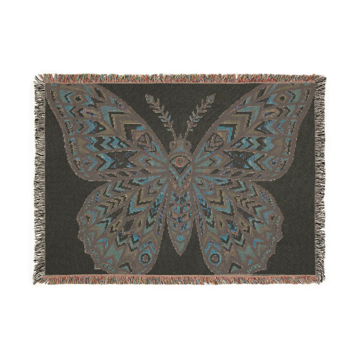 Boho Geometric Butterfly Woven Blanket | Tapestry Throw, Southwestern Motif