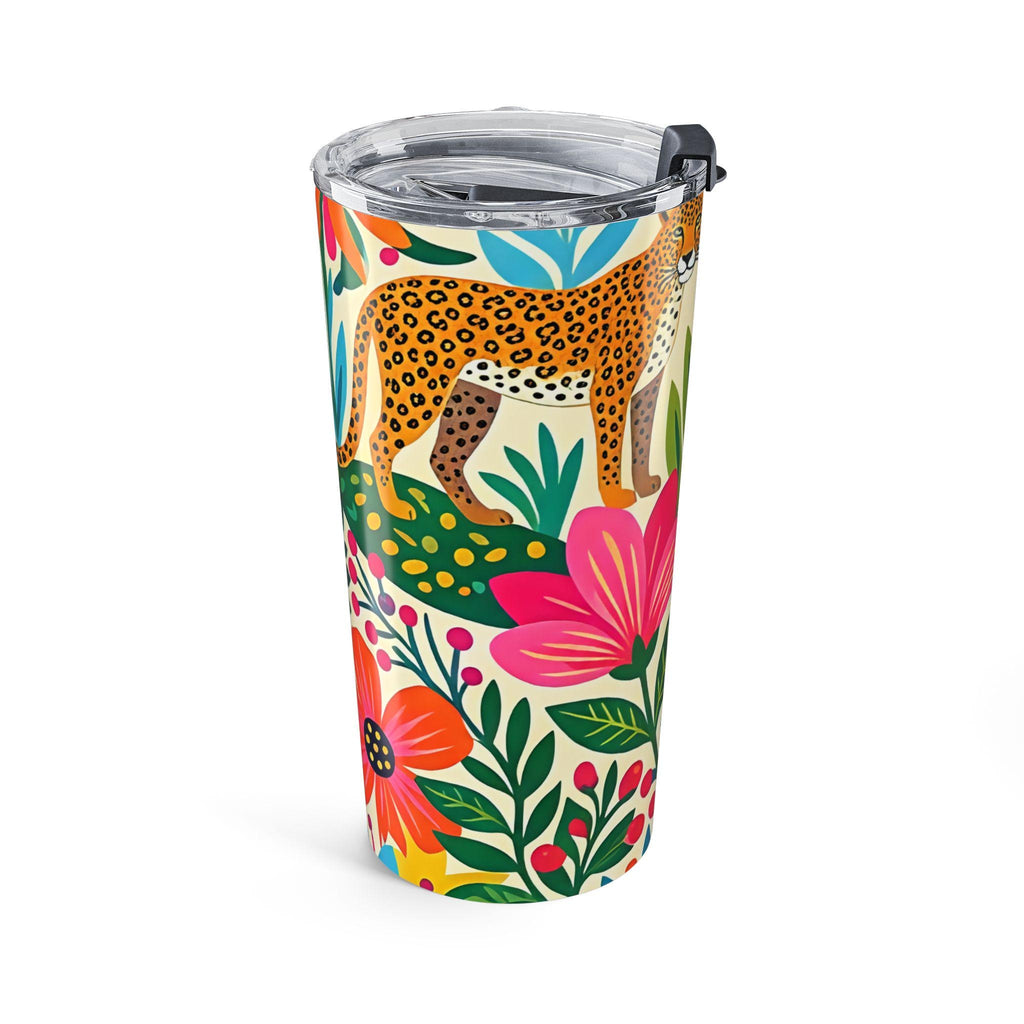 Tropical Leopard Floral Tumbler 20oz | Colorful Botanical Wildlife Design