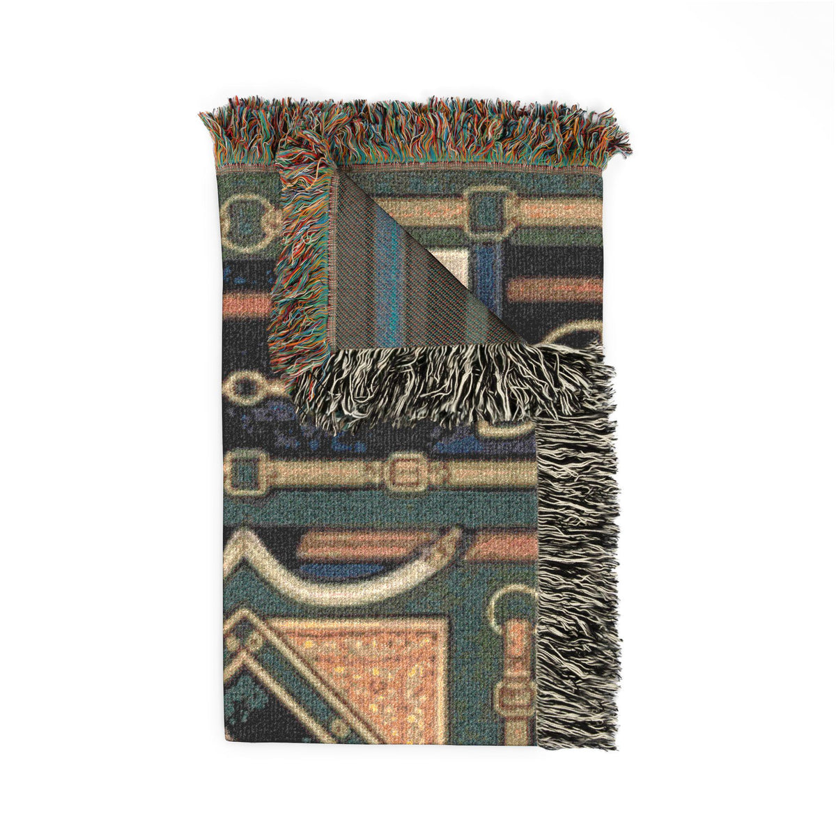 Equestrian Horse Bit Pattern Woven Blanket | Horse Head, Bridles, Stirrups