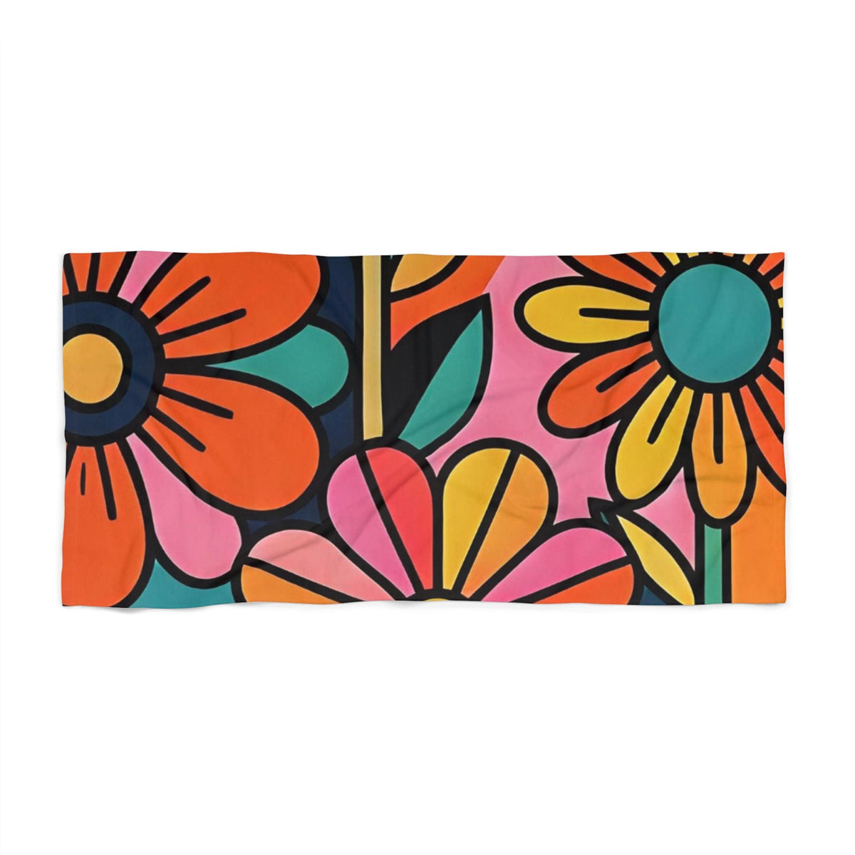 Retro Floral Pop Art Beach Towel