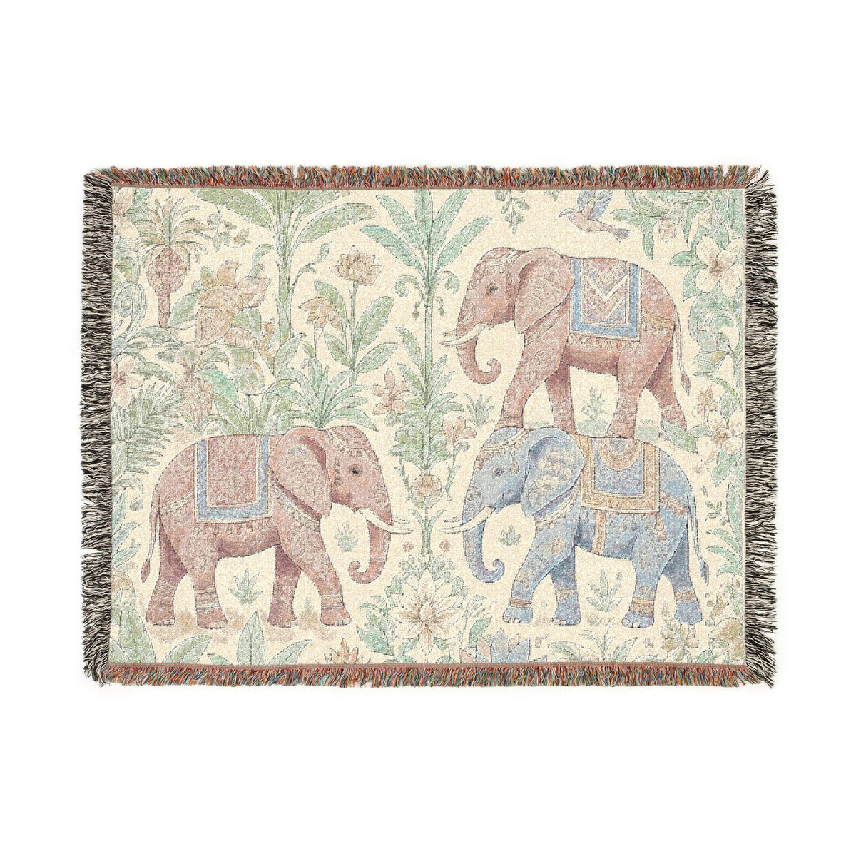 Boho Elephants Woven Blanket | Tapestry Animal Throw