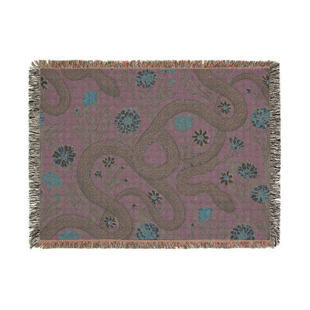 Floral Serpent Woven Blanket | Botanical Snake Tapestry Throw