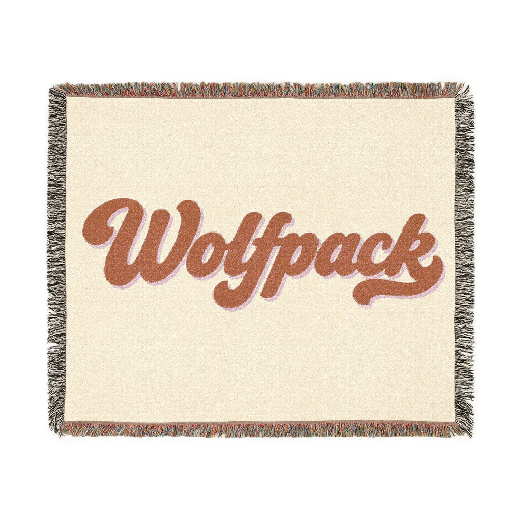 Wolfpack Retro Script Woven Blanket | 100% Cotton Throw with Fringe