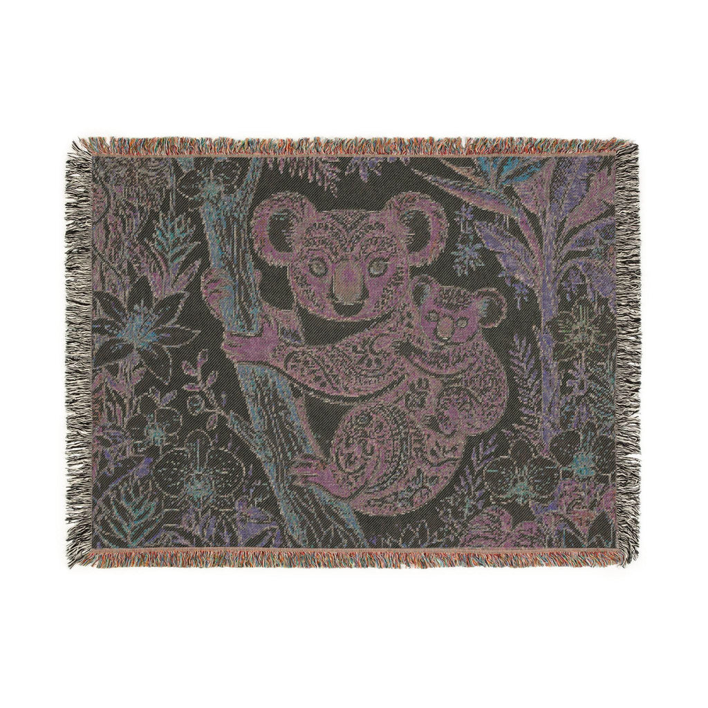 Koala Mother and Baby Woven Blanket | Botanical Nursery Throw, Woodland Animal Decor