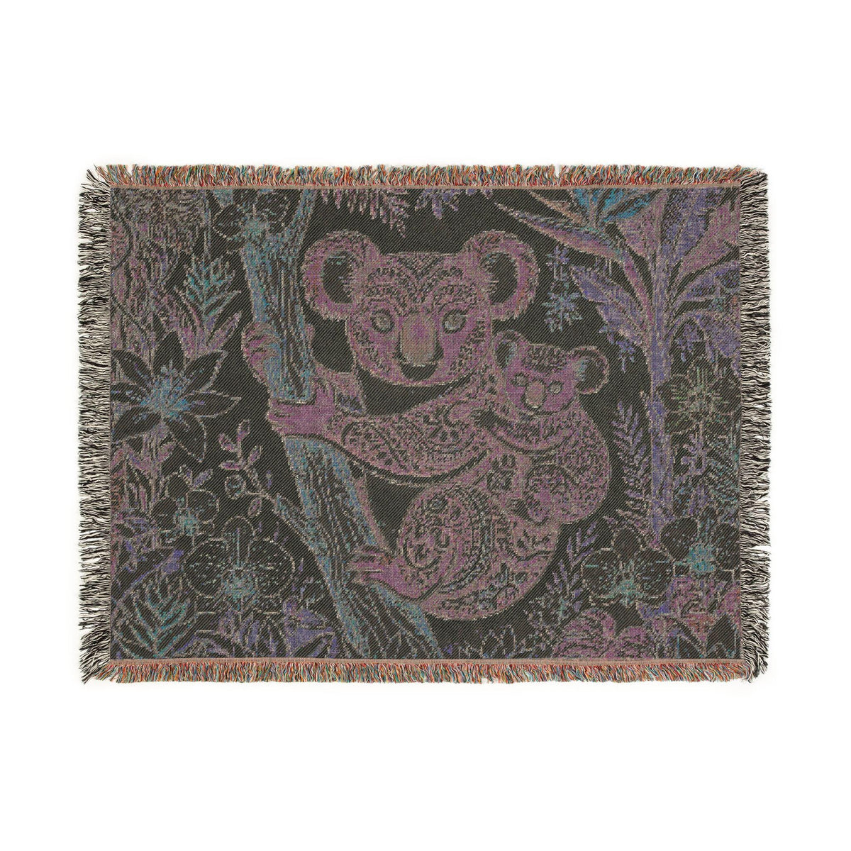 Koala Mother and Baby Woven Blanket | Botanical Nursery Throw, Woodland Animal Decor