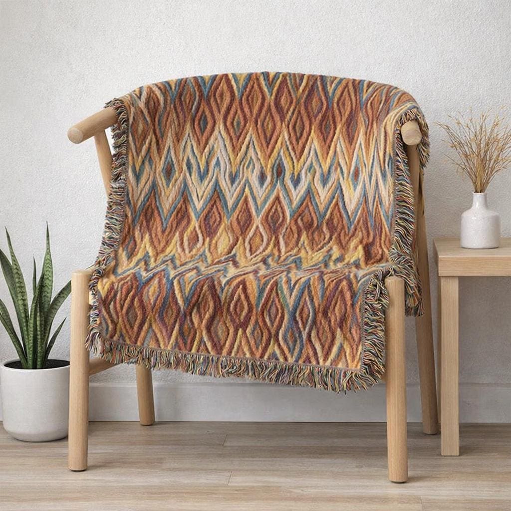 Southwestern Diamond Pattern Woven Blanket | Aztec Throw with Fringe