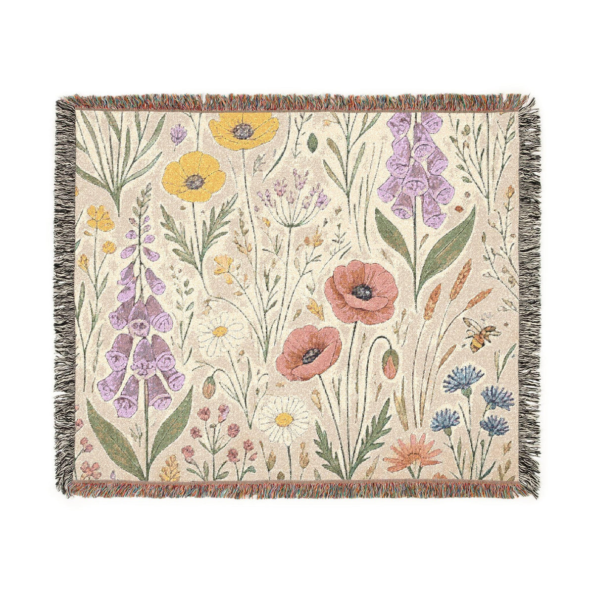 Wildflower Tapestry Woven Blanket | Floral Throw, Boho Home Decor