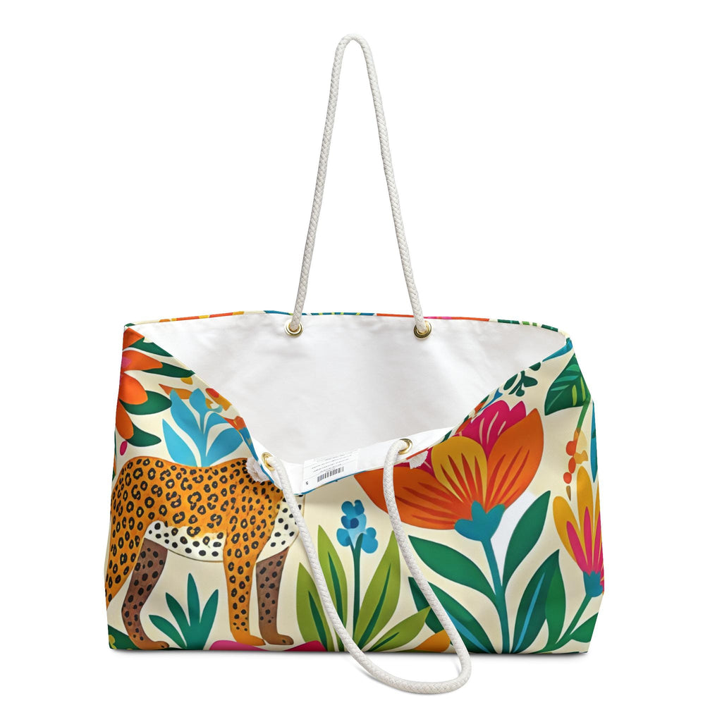Tropical Leopard Floral Print Weekender Bag | Colorful Botanical Travel Tote