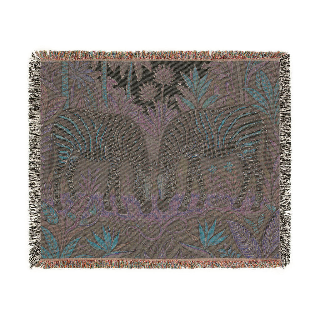 Zebra Pair Tapestry Woven Blanket | Jungle Botanical Throw