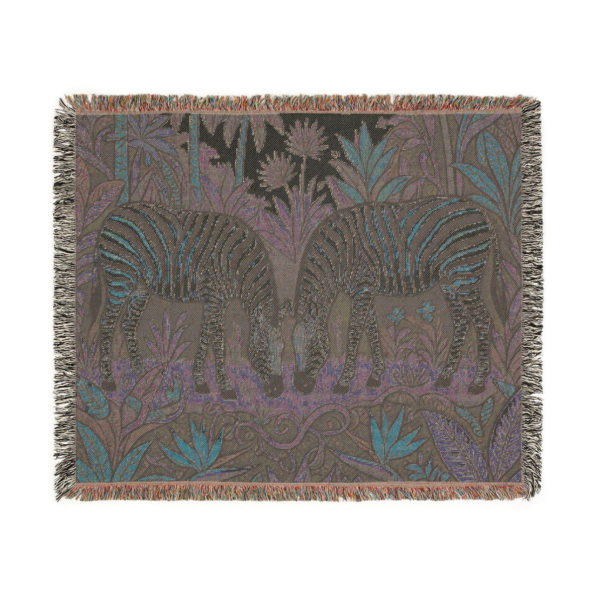 Zebra Pair Tapestry Woven Blanket | Jungle Botanical Throw