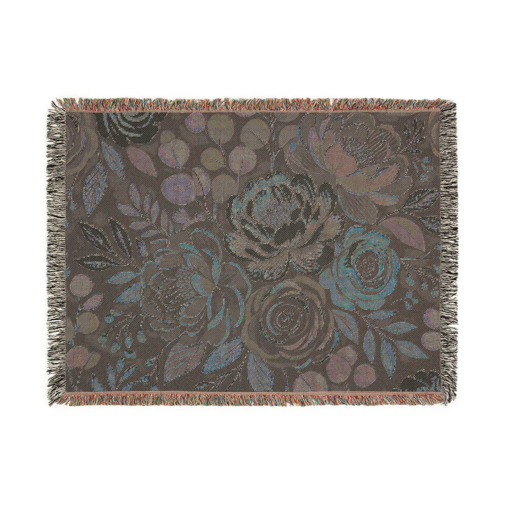 Modern Floral Woven Blanket | Botanical Pattern Throw, Neutral Home Decor