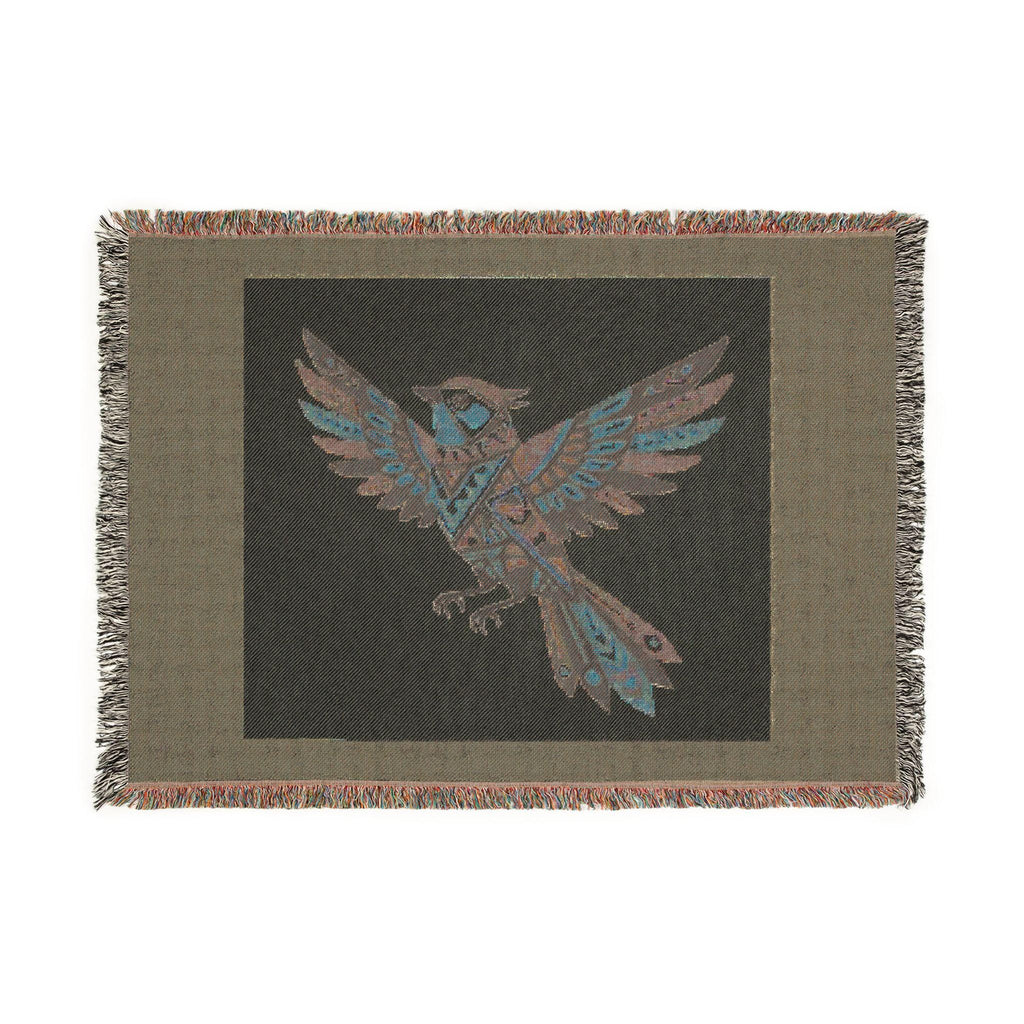 Geometric Feathered Bird Woven Blanket | Tribal Bird Throw