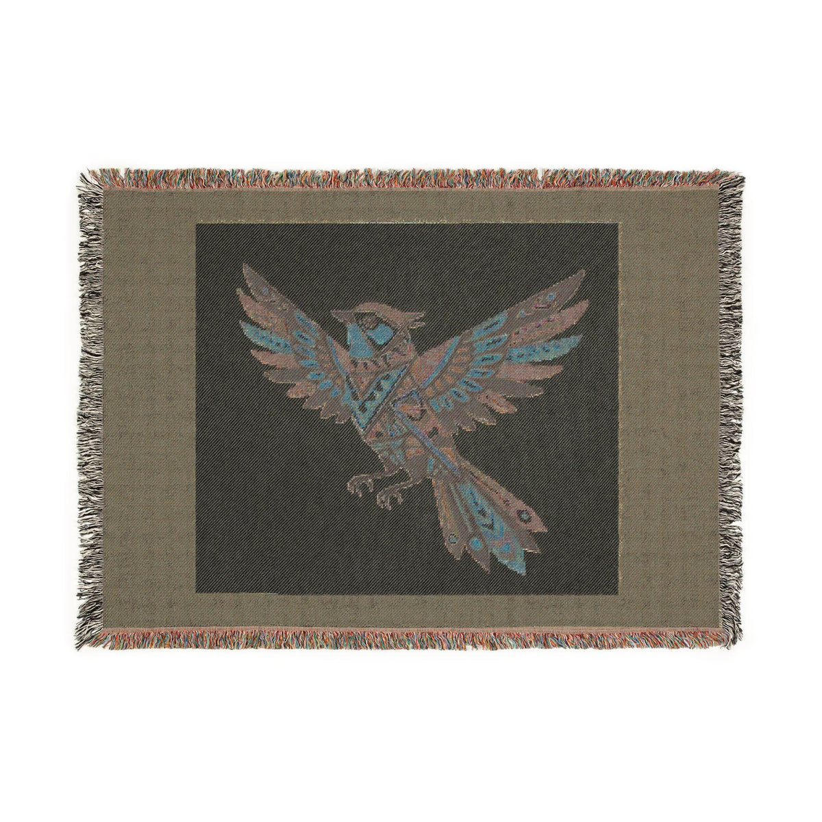 Geometric Feathered Bird Woven Blanket | Tribal Bird Throw