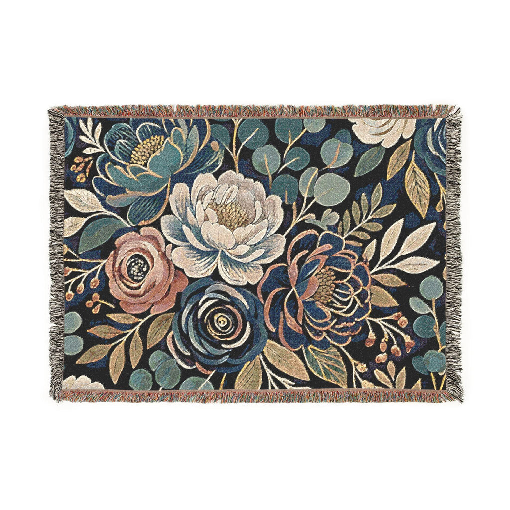Modern Floral Woven Blanket | Botanical Pattern Throw, Neutral Home Decor