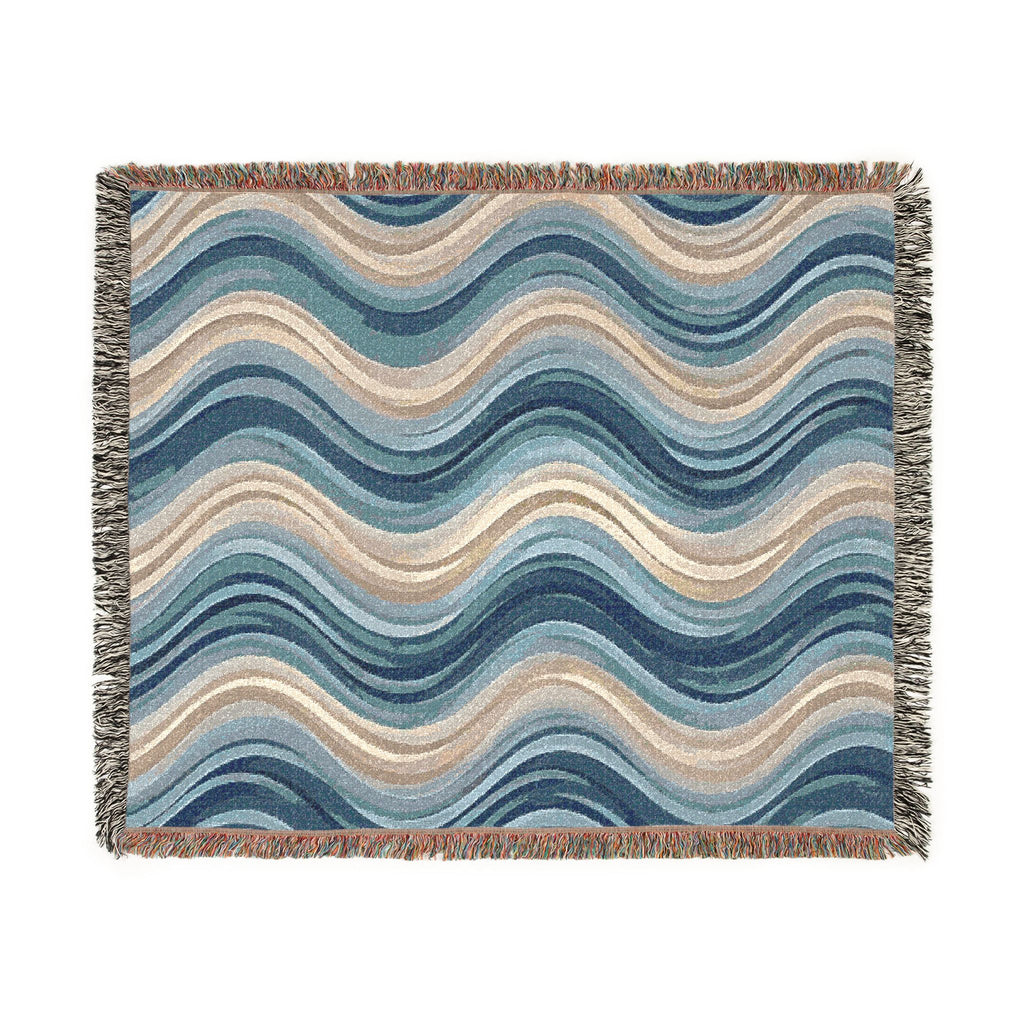 Ocean Wave Pattern Woven Blanket | Blue Teal Coastal Throw
