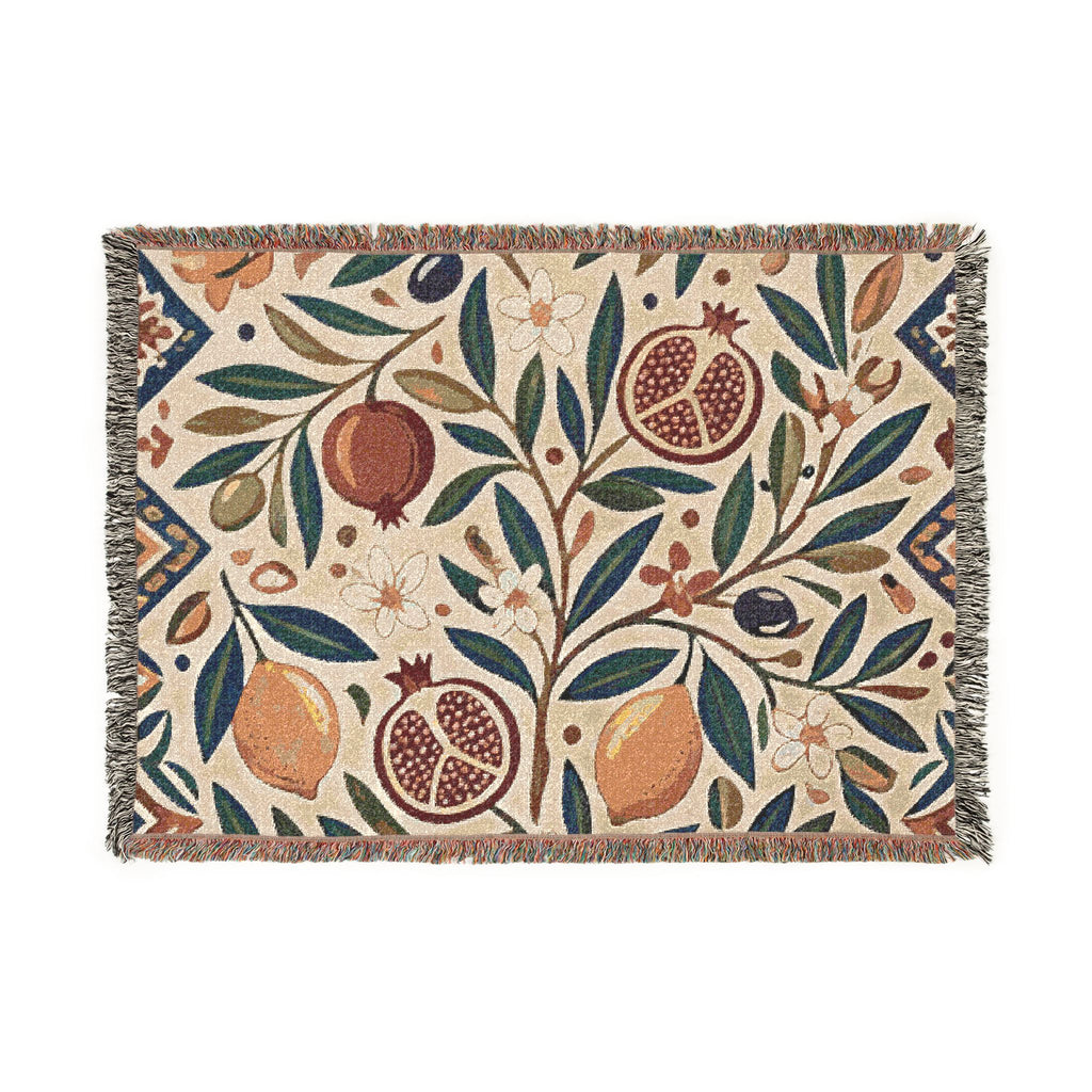Pomegranate Olive Branch Woven Blanket | Botanical Throw