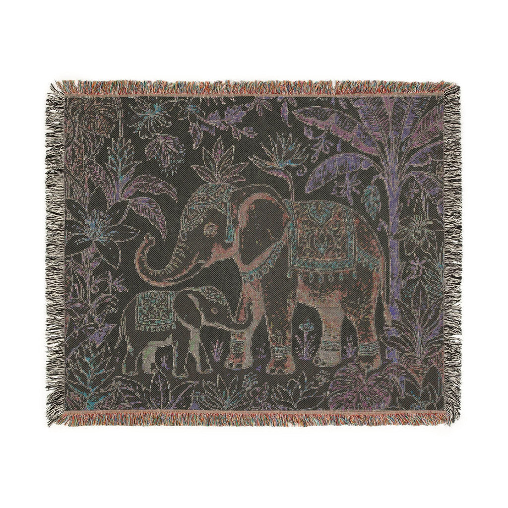 Boho Elephant Family Woven Blanket | Tapestry Throw, Jungle Floral