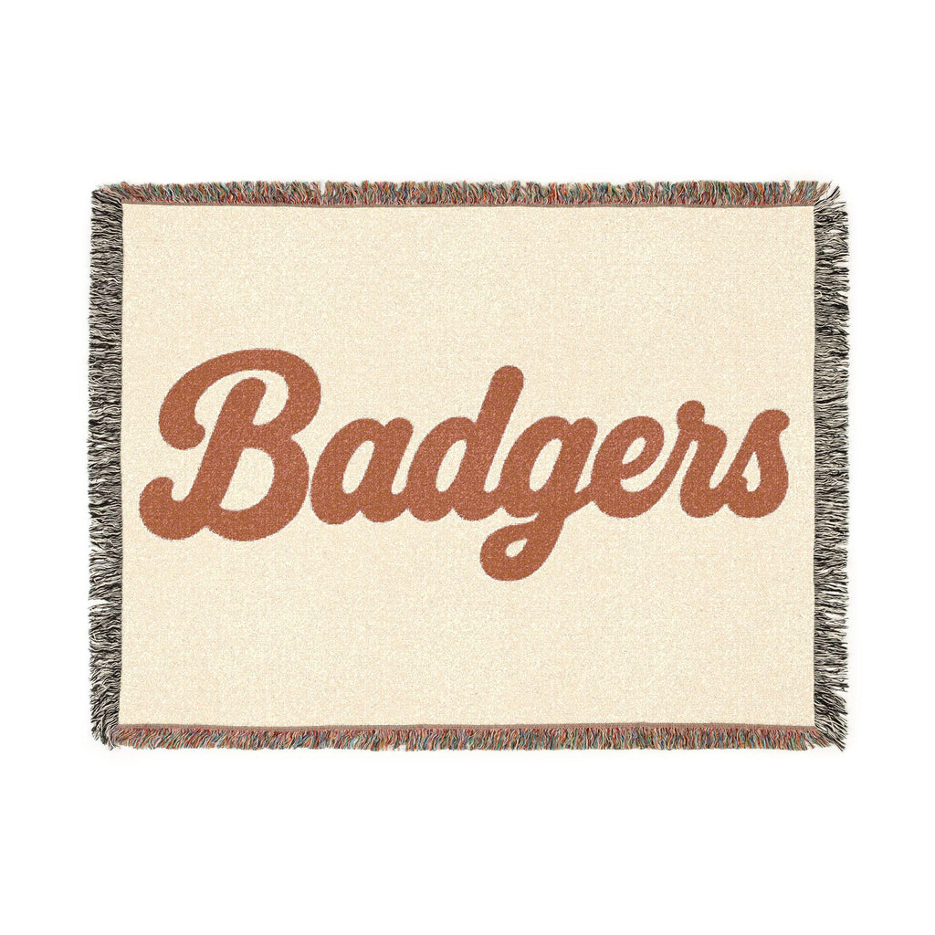 Badgers Woven Blanket | Retro Script Logo, Reversible Fringe Throw
