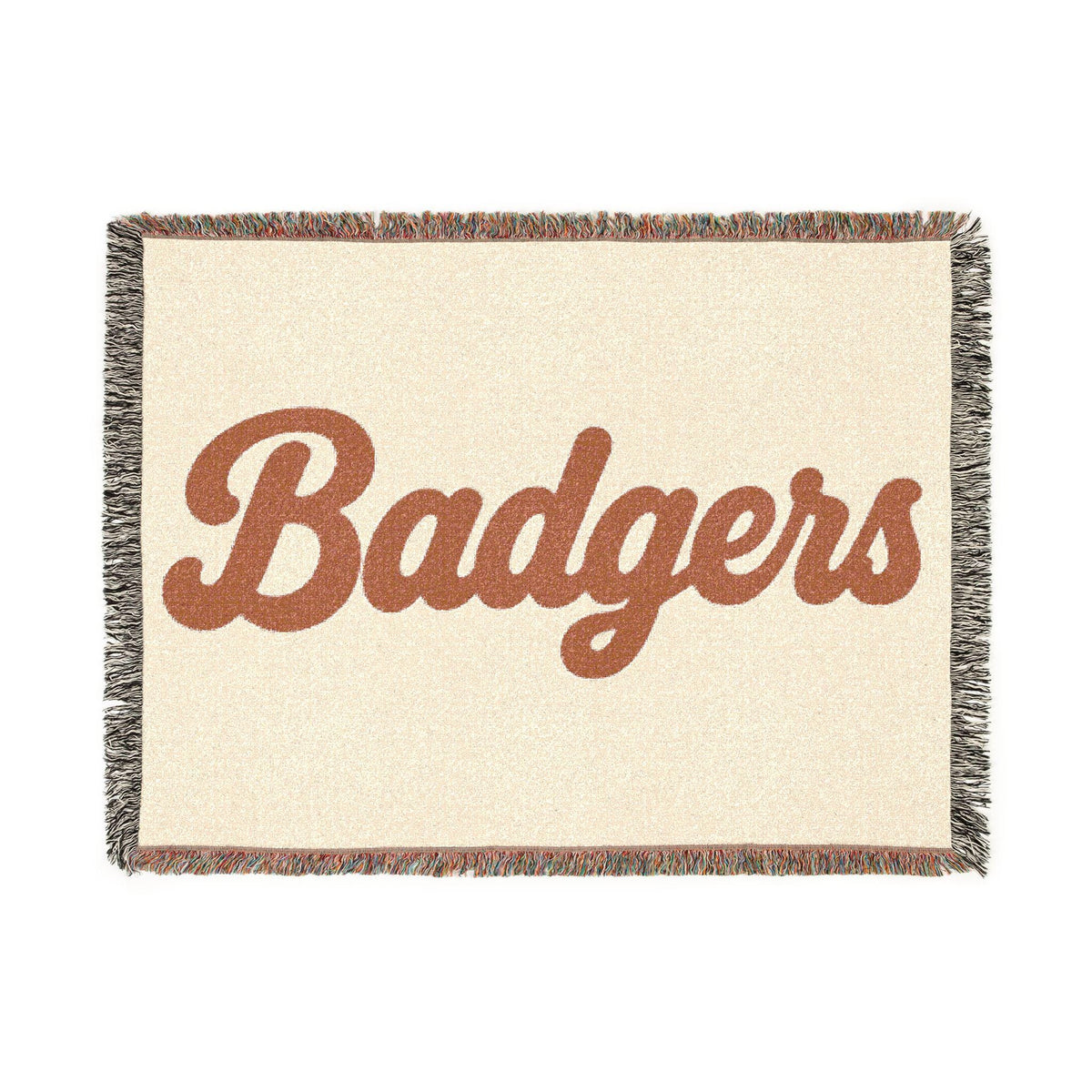 Badgers Woven Blanket | Retro Script Logo, Reversible Fringe Throw