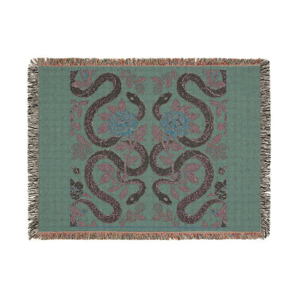 Floral Snake Tapestry Woven Blanket | Boho Retro Serpent Throw