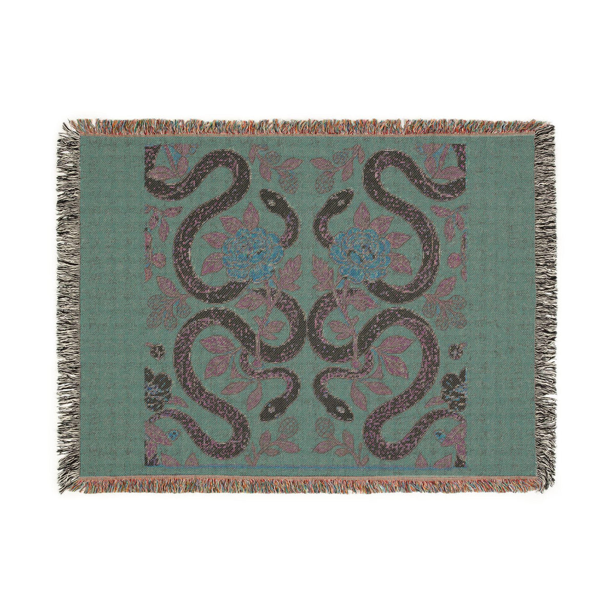 Floral Snake Tapestry Woven Blanket | Boho Retro Serpent Throw