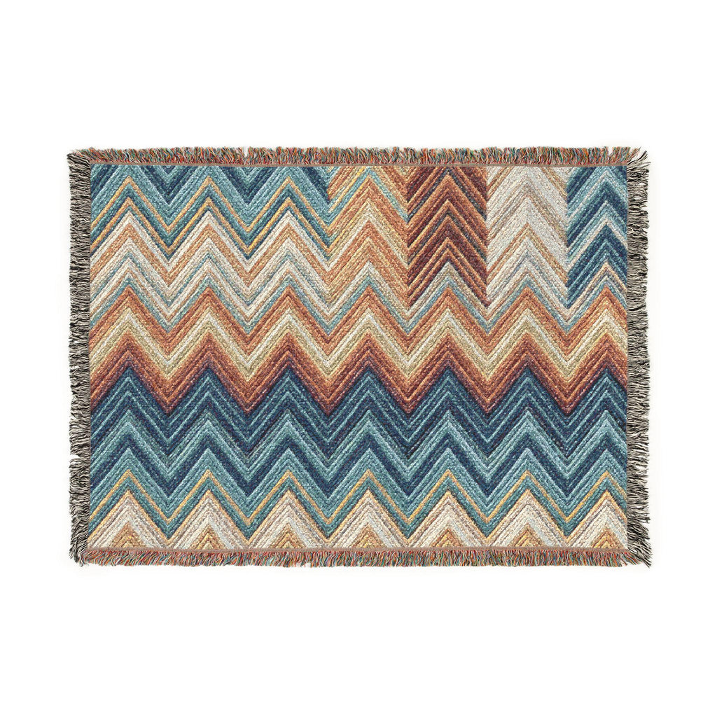 Chevron Aztec Pattern Woven Blanket | Southwestern Throw, Fringe Edge