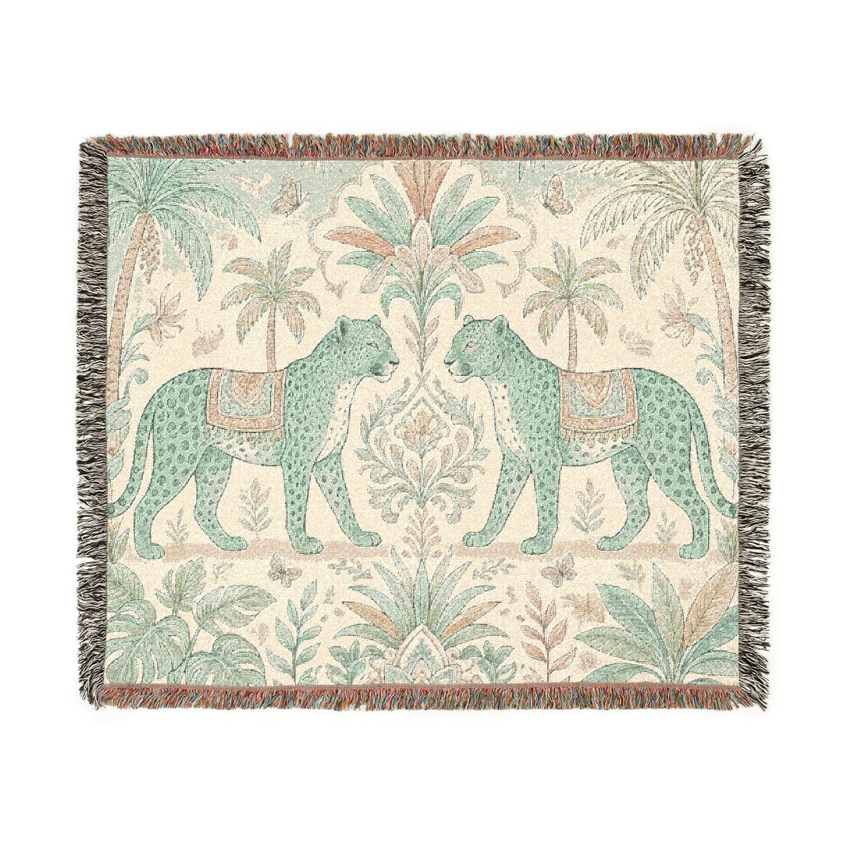 Paisley Tiger Tapestry Woven Blanket | Boho Palm Motif