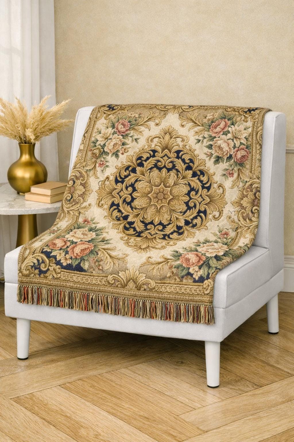 Baroque Floral Woven Blanket | Elegant Vintage Ornamental Throw