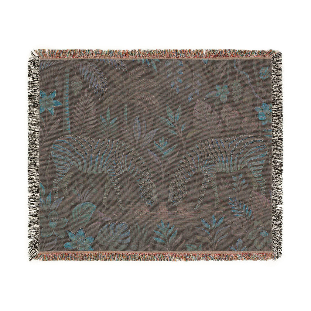 Zebra Jungle Scene Woven Blanket | Tropical Animal Tapestry Throw