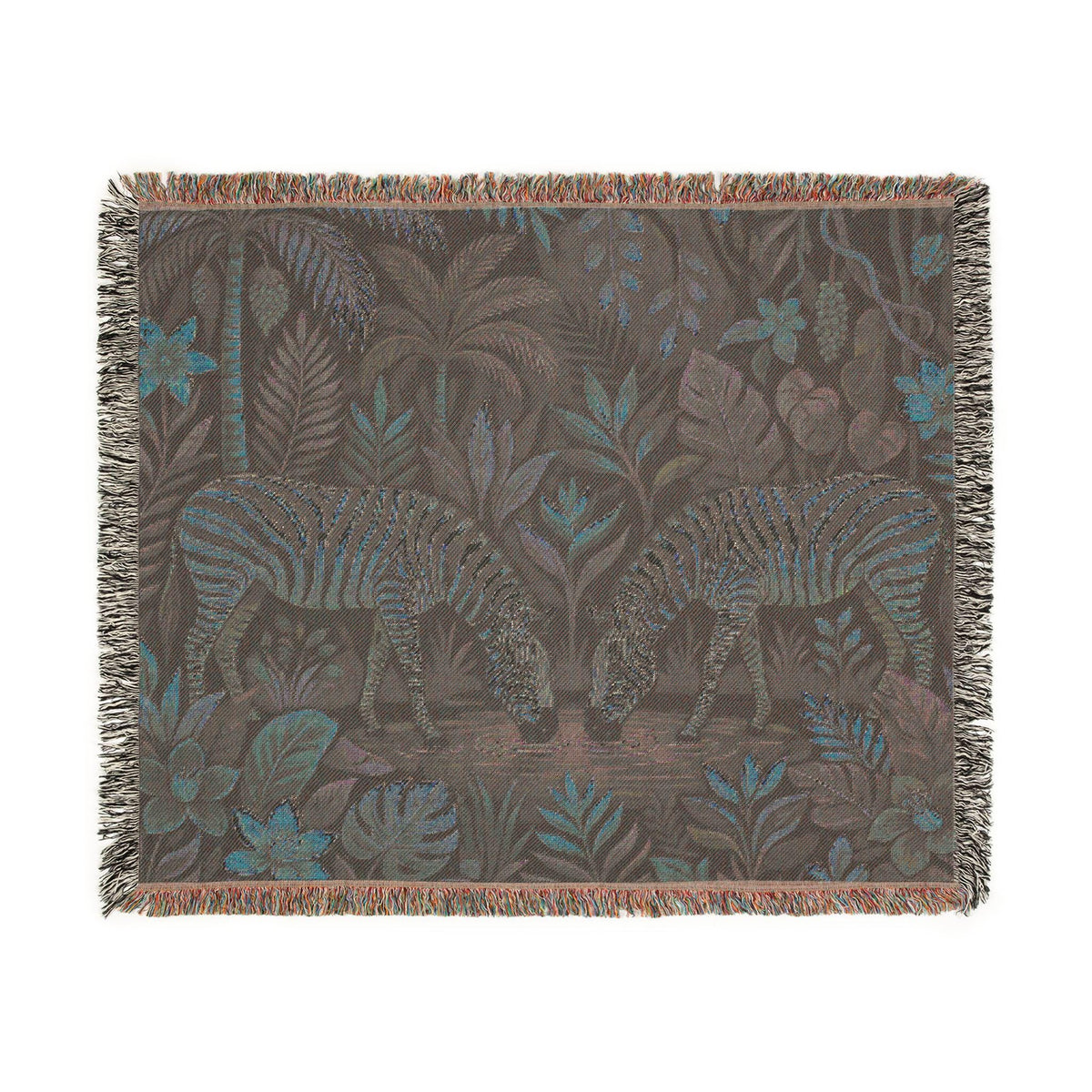 Zebra Jungle Scene Woven Blanket | Tropical Animal Tapestry Throw