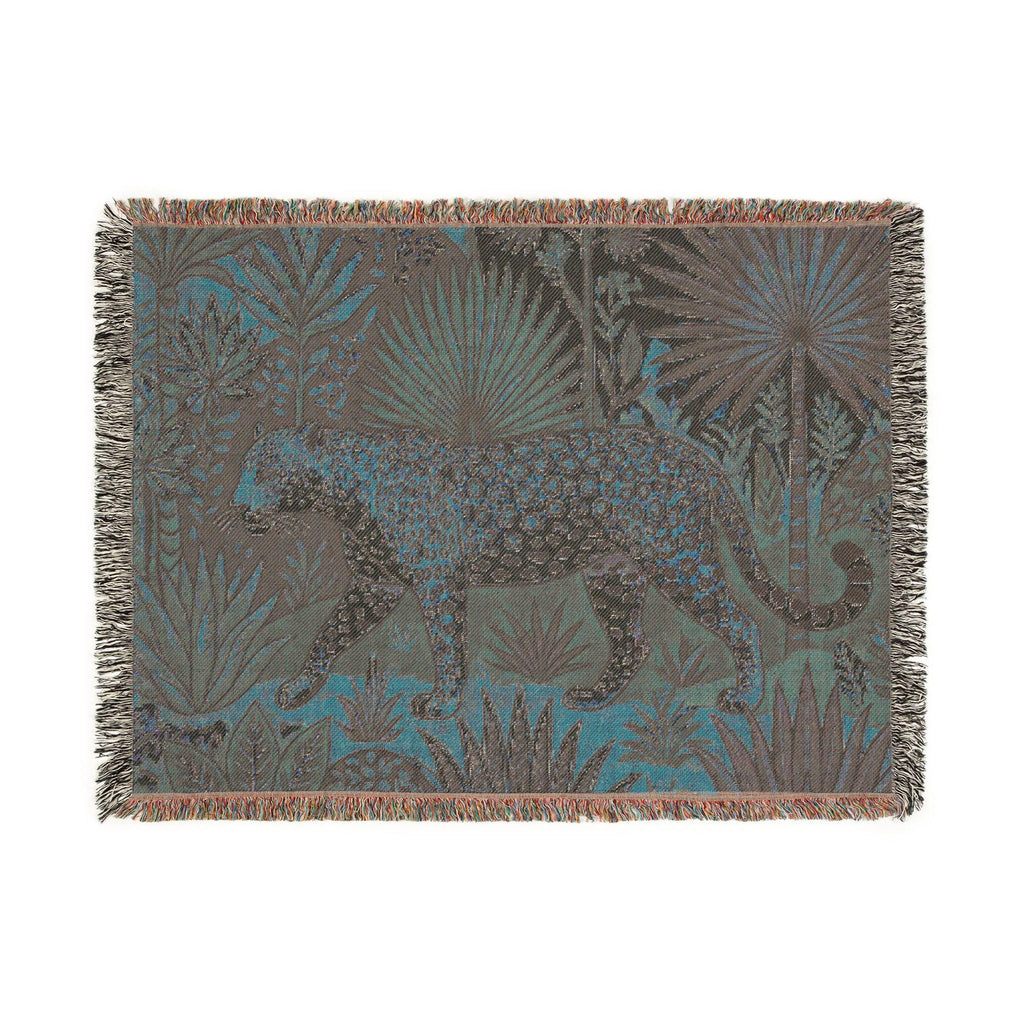 Leopard Jungle Tapestry Woven Blanket | Vintage Botanical Animal Throw