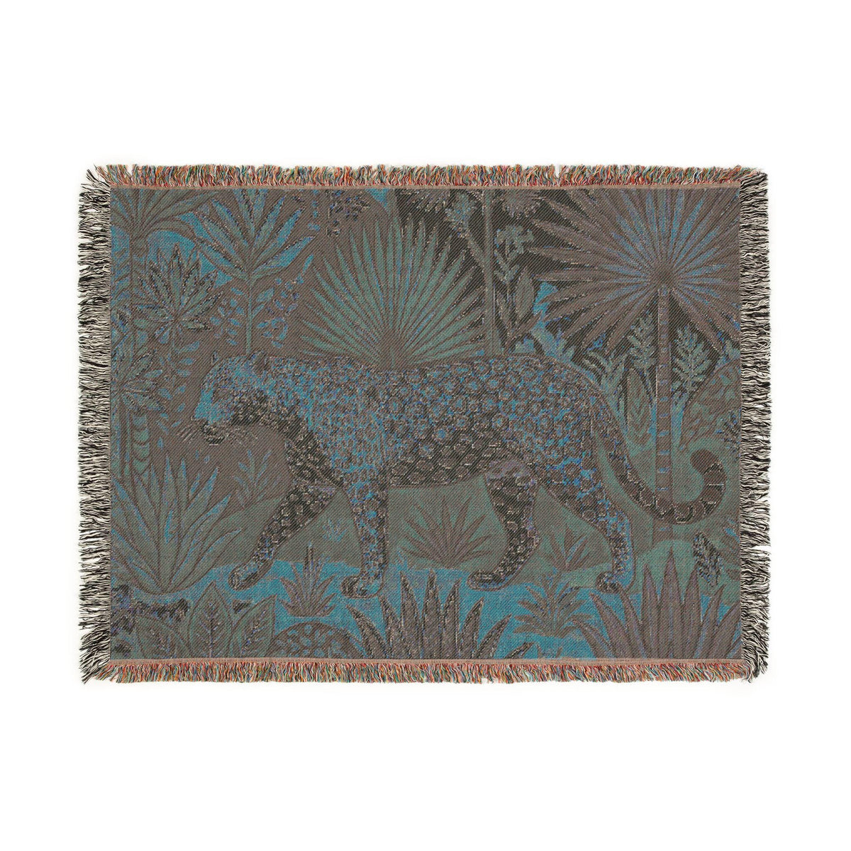 Leopard Jungle Tapestry Woven Blanket | Vintage Botanical Animal Throw