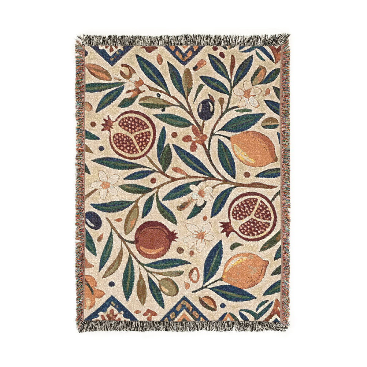 Pomegranate Olive Branch Woven Blanket | Botanical Throw