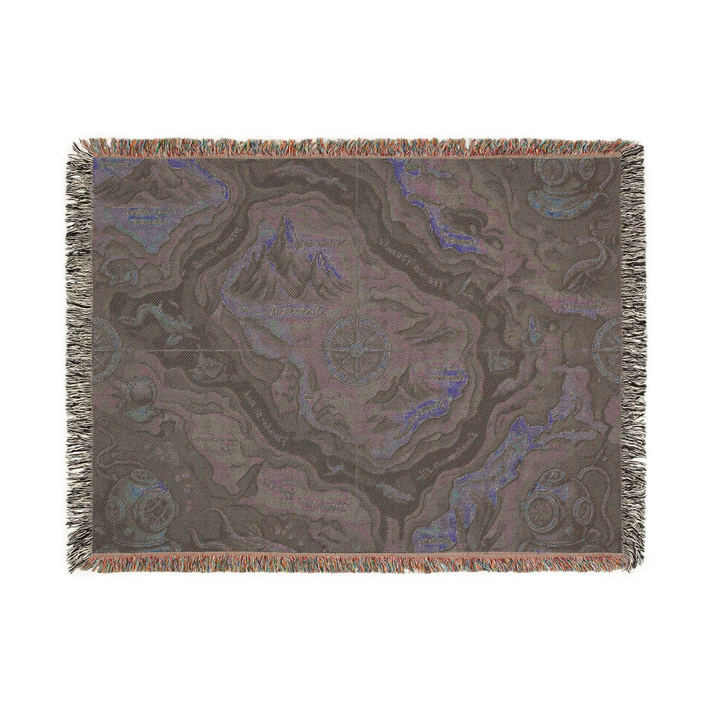 Fantasy Map Woven Blanket | Nautical Compass, Island Landscape Tapestry Throw Deep Sea