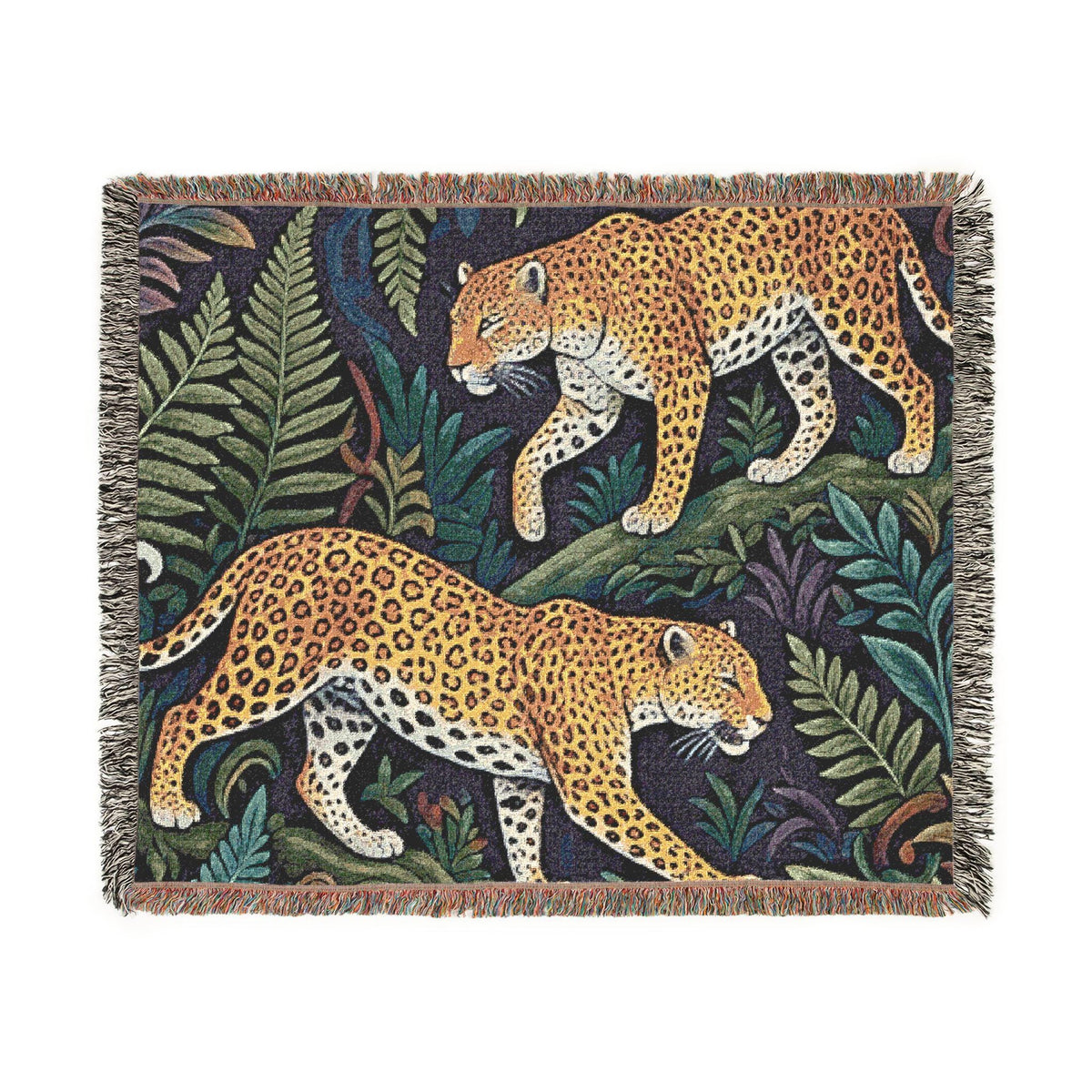 Leopard Jungle Woven Blanket | Tropical Foliage Animal Throw