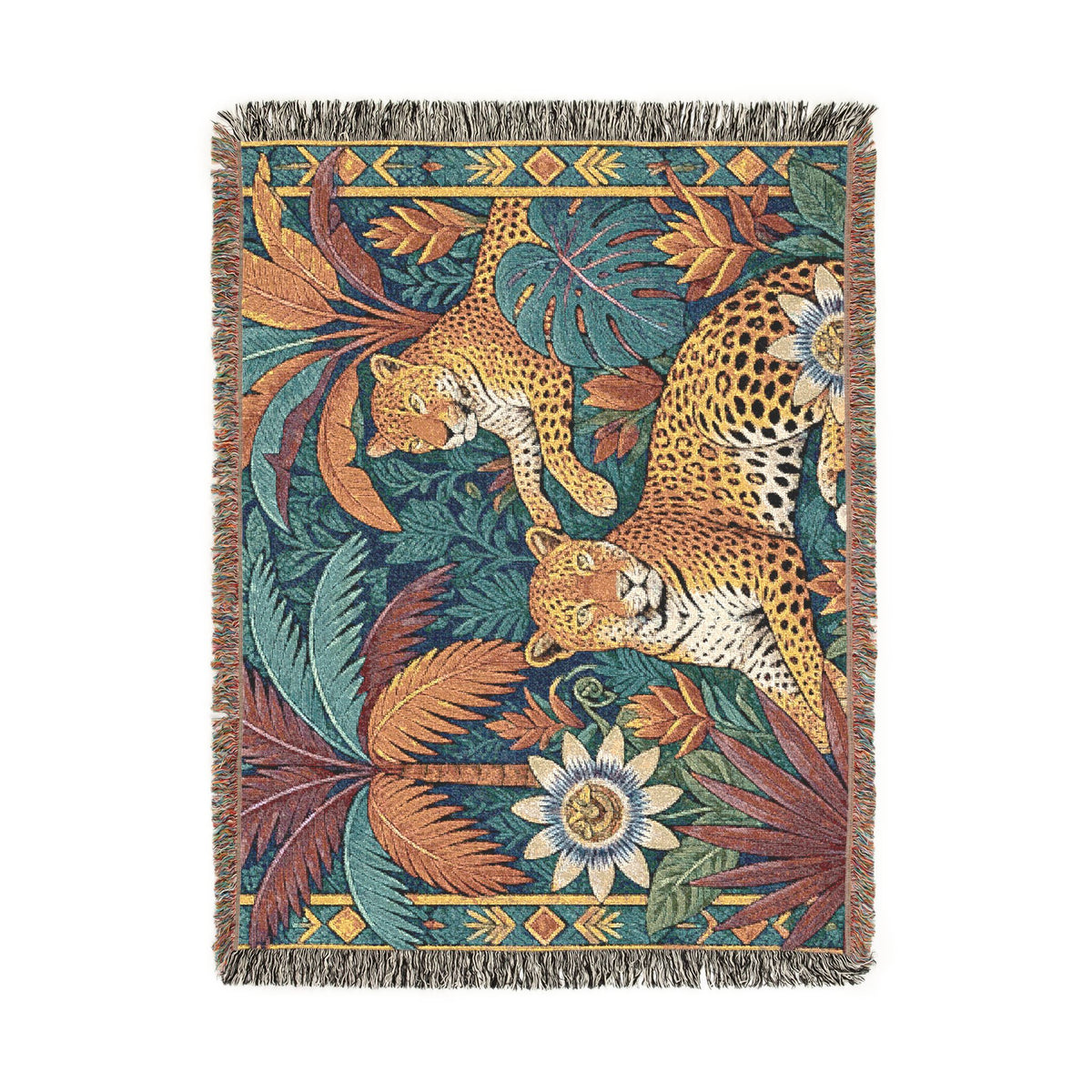 Tropical Leopard Tapestry Woven Blanket | Jungle Animal Throw