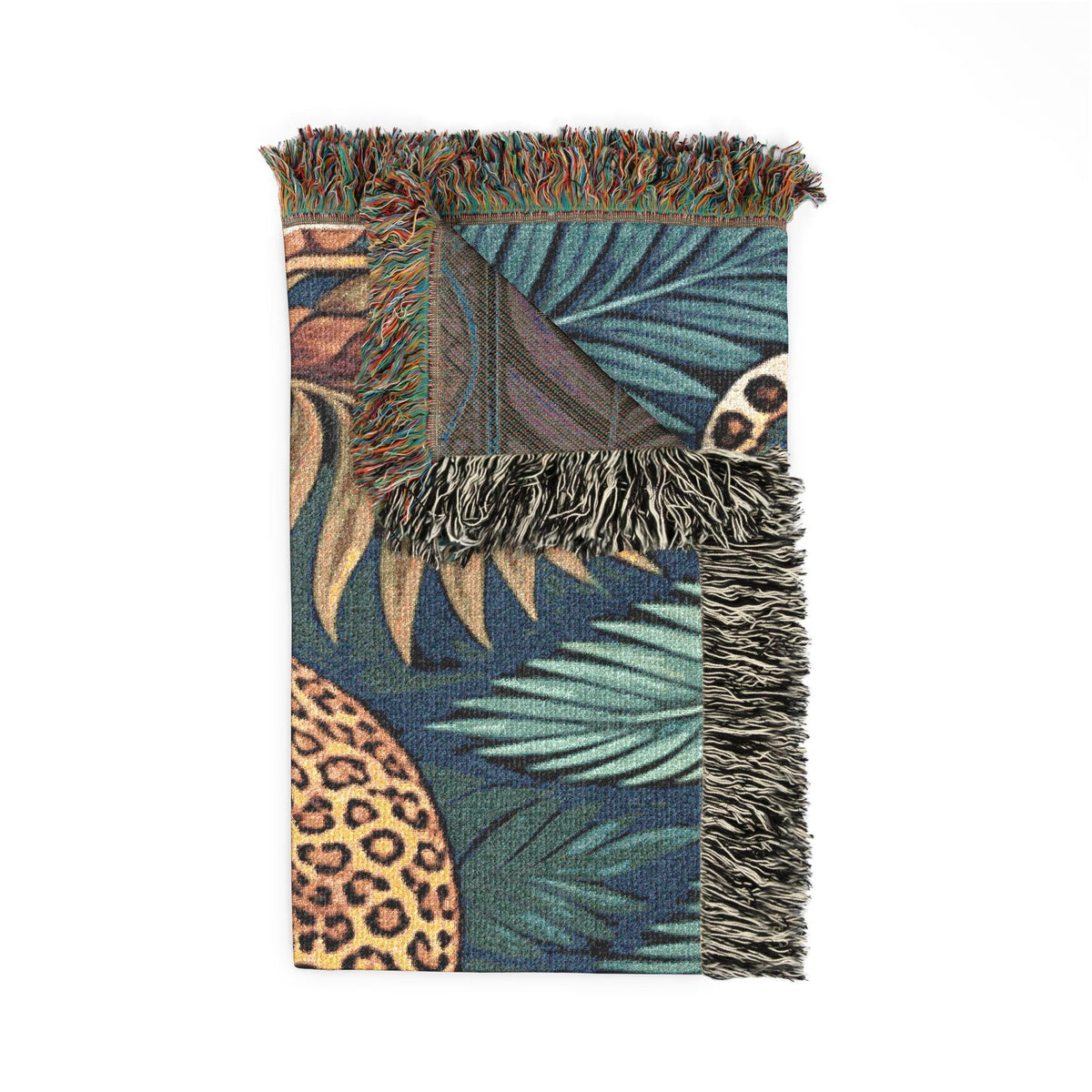 Leopard Jungle Tapestry Woven Blanket | Tropical Botanical Throw