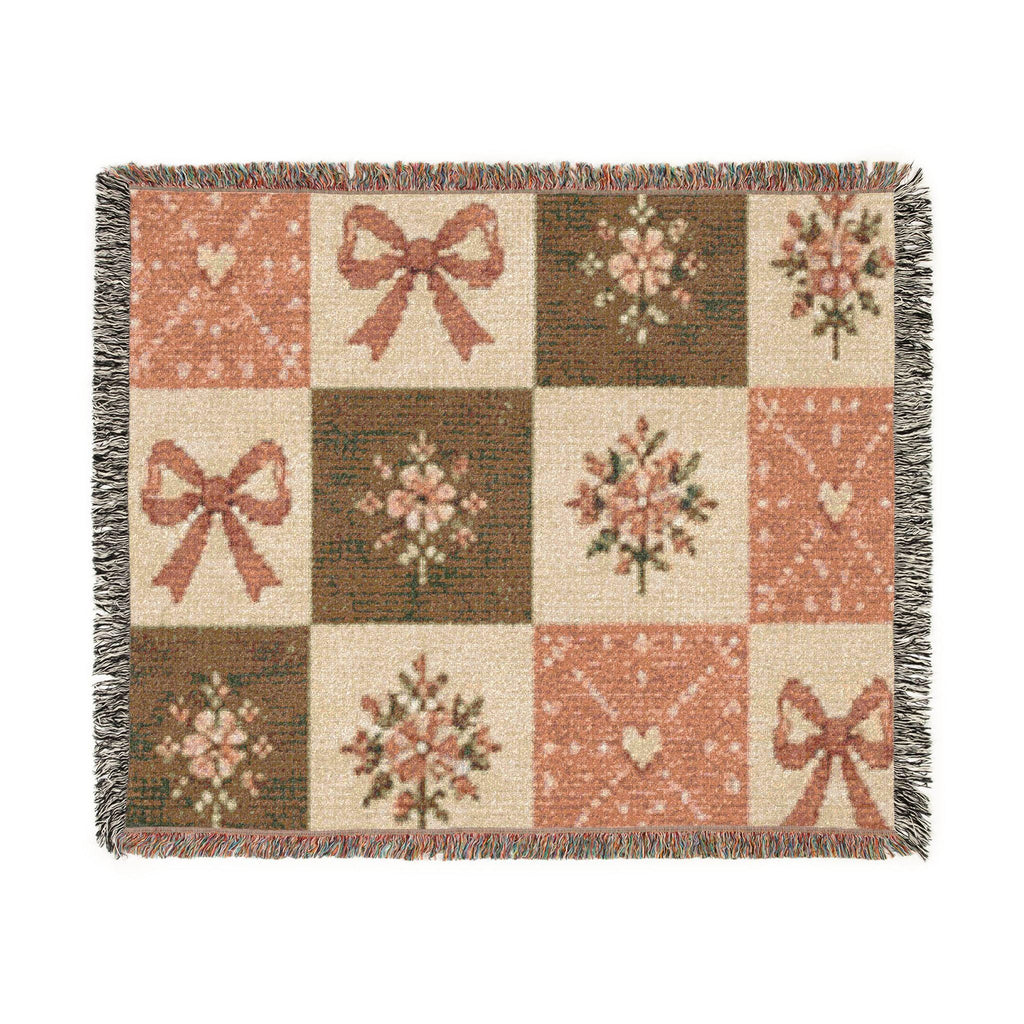 Floral Patchwork Bow Woven Blanket | Vintage Bouquet Throw