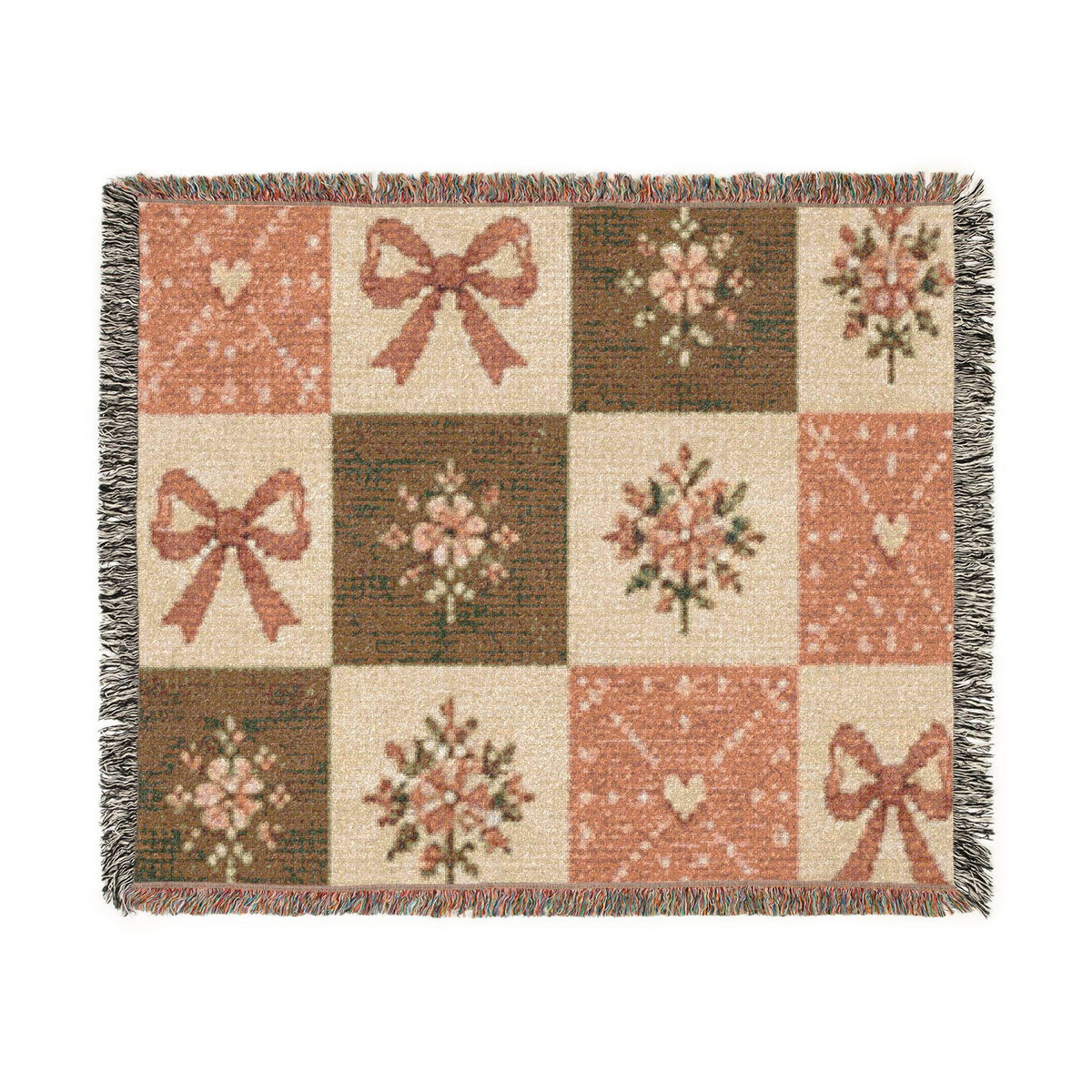 Floral Patchwork Bow Woven Blanket | Vintage Bouquet Throw