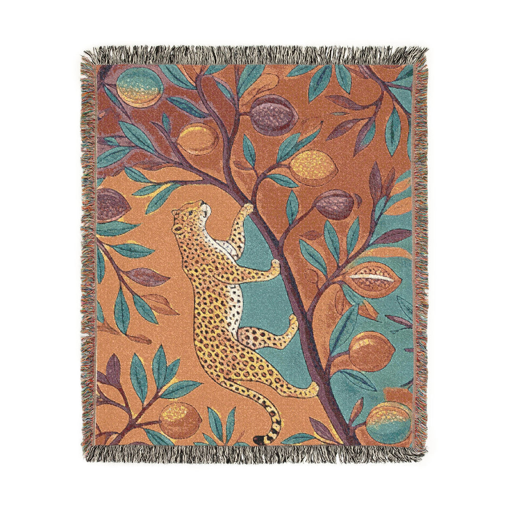 Leopard on Fruit Tree Woven Blanket | Botanical Jungle Throw