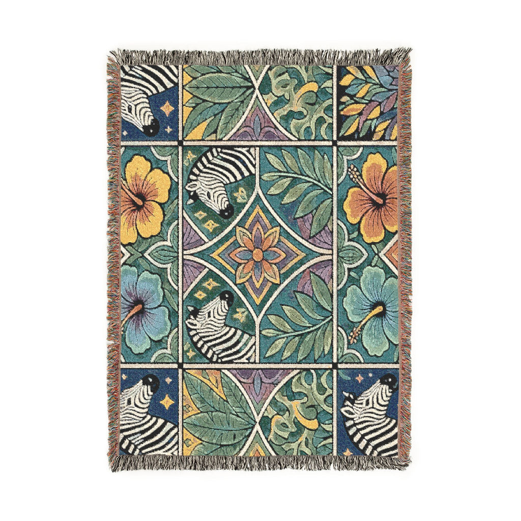 Victorian Floral Tile Woven Blanket | Tapestry Throw, Decorative Jacquard