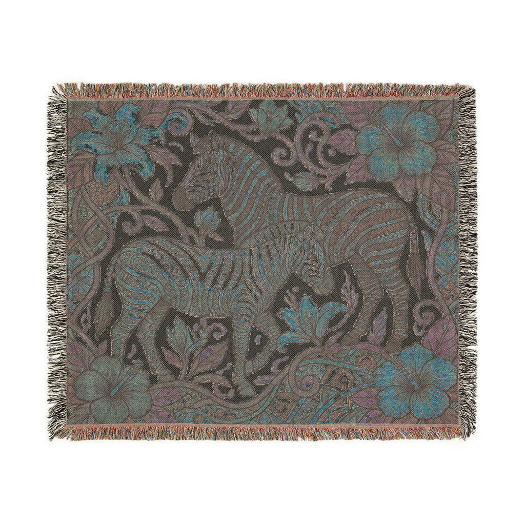 Zebra Floral Tapestry Woven Blanket | Horse Striped Animal Throw